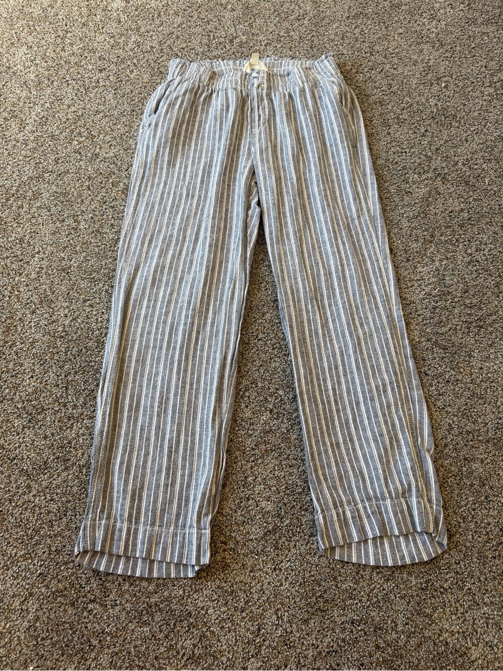Briggs New York M Gray White Striped Linen Blend Wide Leg Coastal Pants
